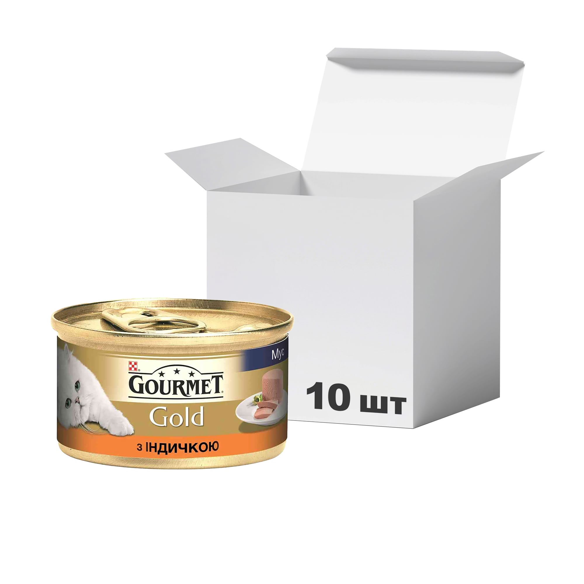 Упаковка вологого корму для кішок Gourmet Gold з індичкою, 85 г * 10 шт